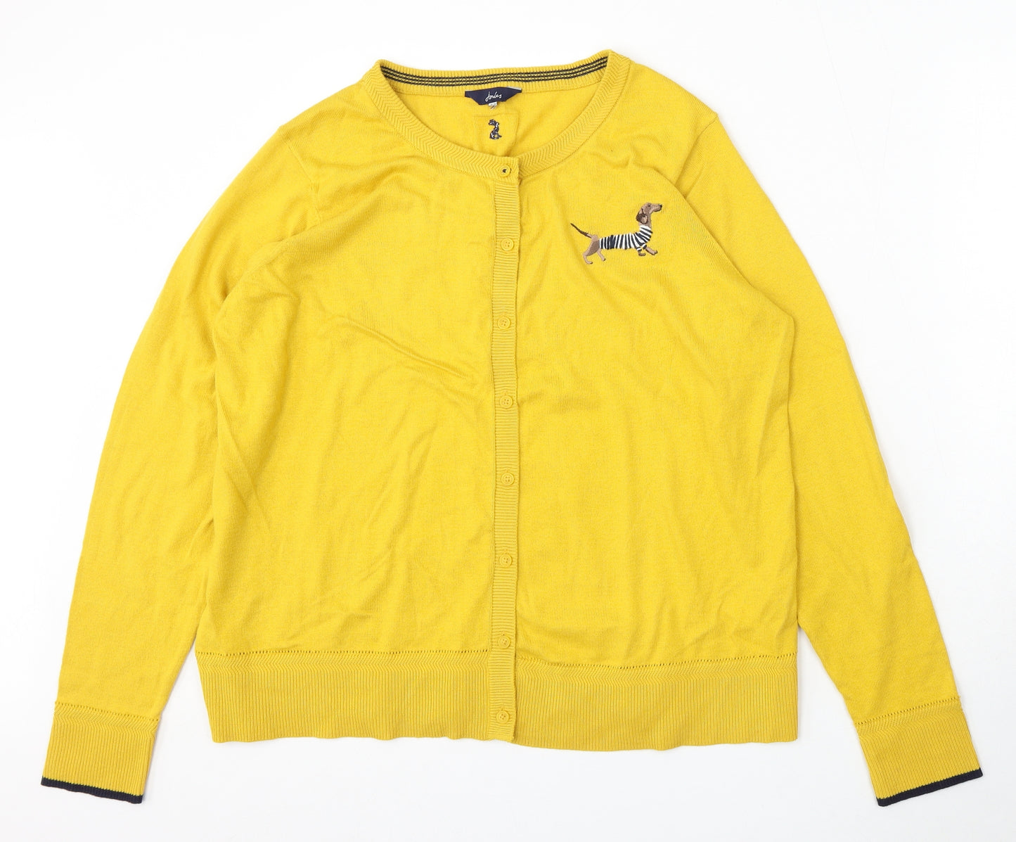 Joules Womens Yellow Round Neck Cotton Cardigan Jumper Size 18 - Dog