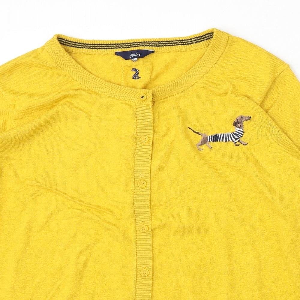 Joules Womens Yellow Round Neck Cotton Cardigan Jumper Size 18 - Dog
