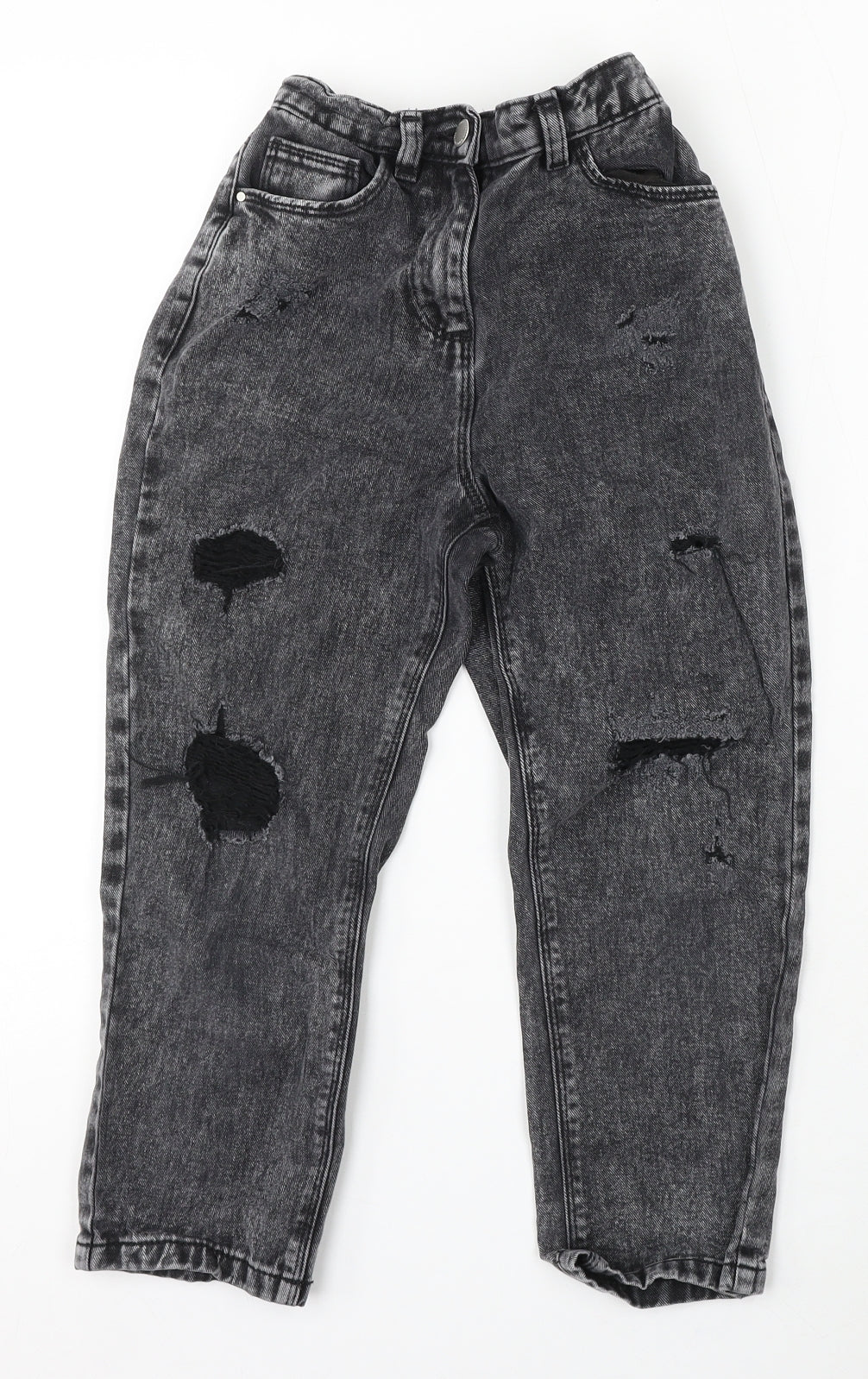 NEXT Girls Grey Cotton Straight Jeans Size 8 Years Regular Button - Stone Wash