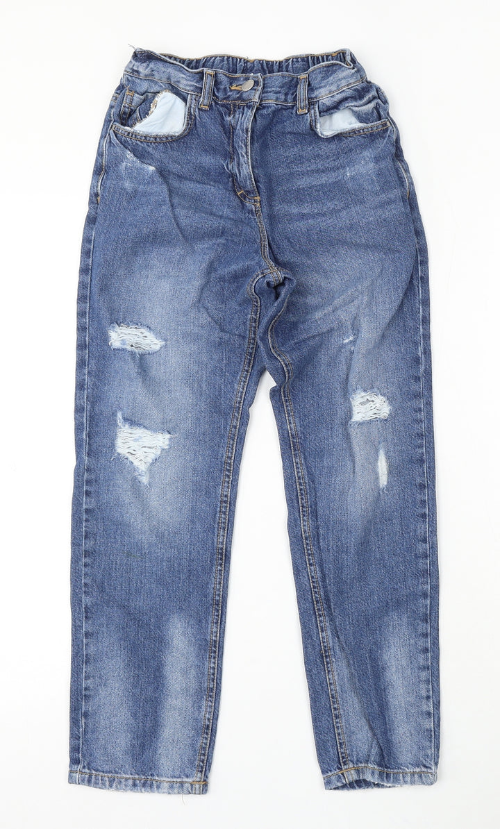 NEXT Girls Blue Cotton Straight Jeans Size 9 Months Regular Button