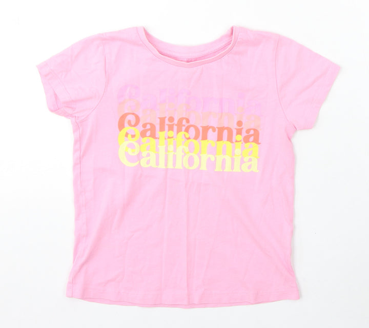 Dunnes Stores Girls Pink Cotton Basic T-Shirt Size 7-8 Years Round Neck - California