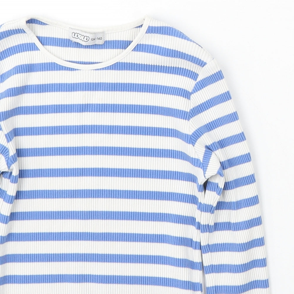 WOW Girls Multicoloured Striped Cotton Basic T-Shirt Size 9-10 Years Round Neck