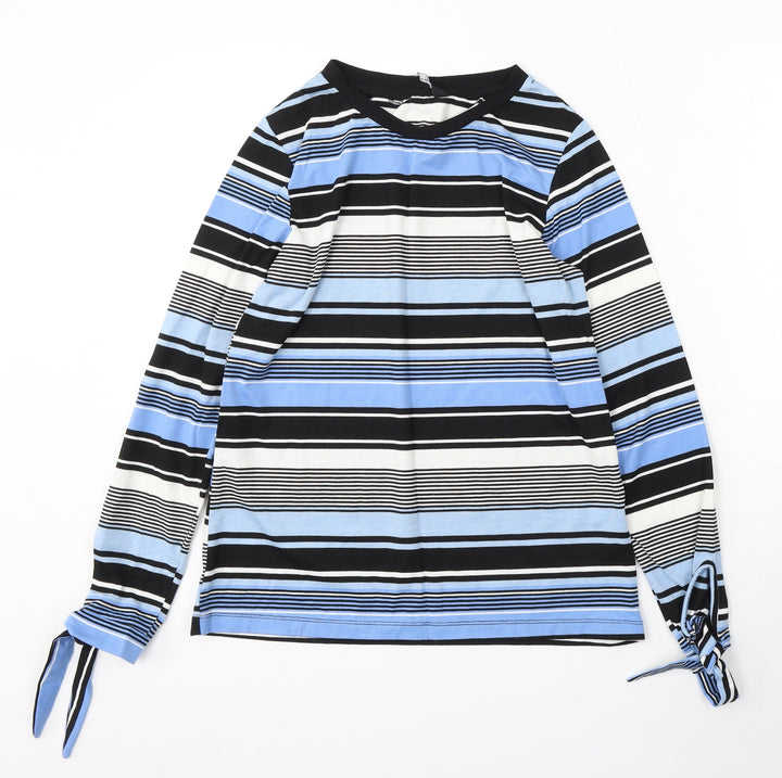Preworn Womens Blue Striped Polyester Pullover Sweatshirt Size 12