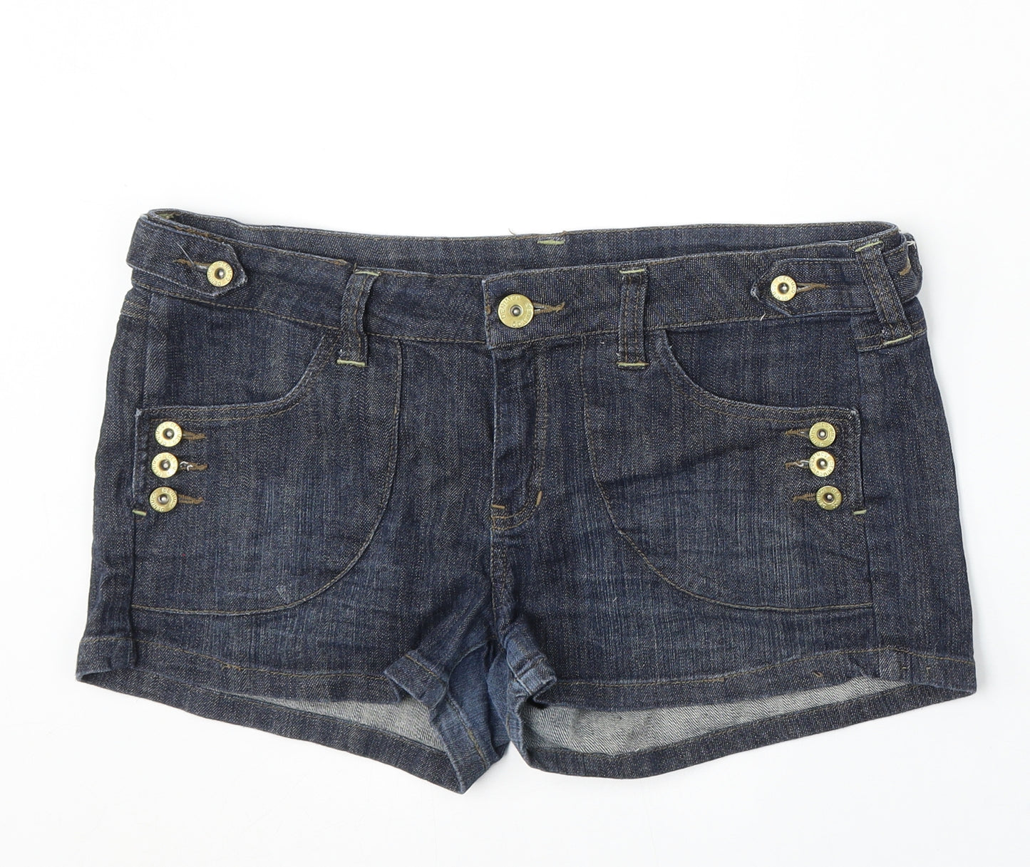 Denim & Co. Womens Blue Cotton Hot Pants Shorts Size 12 L3 in Regular Button