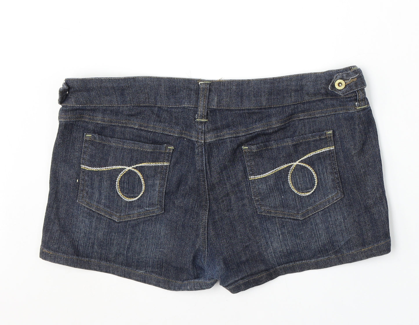 Denim & Co. Womens Blue Cotton Hot Pants Shorts Size 12 L3 in Regular Button