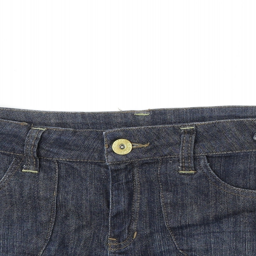 Denim & Co. Womens Blue Cotton Hot Pants Shorts Size 12 L3 in Regular Button