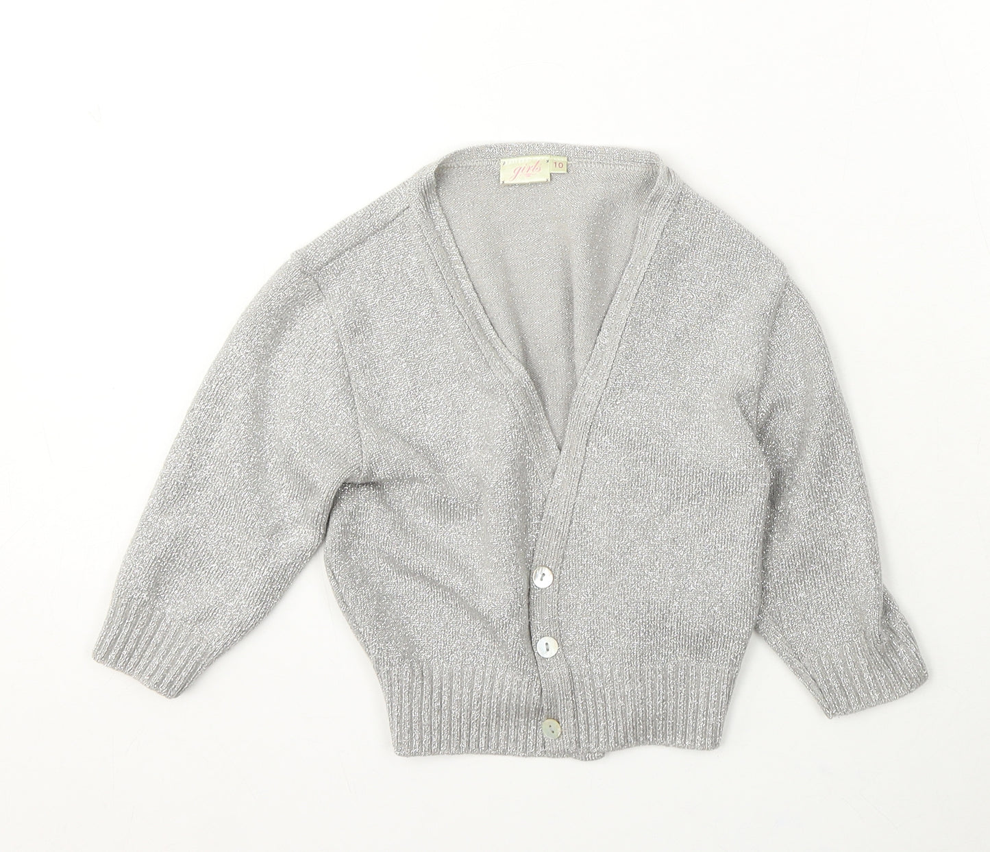 New Look Girls Silver V-Neck Acrylic Cardigan Jumper Size 10 Years Button