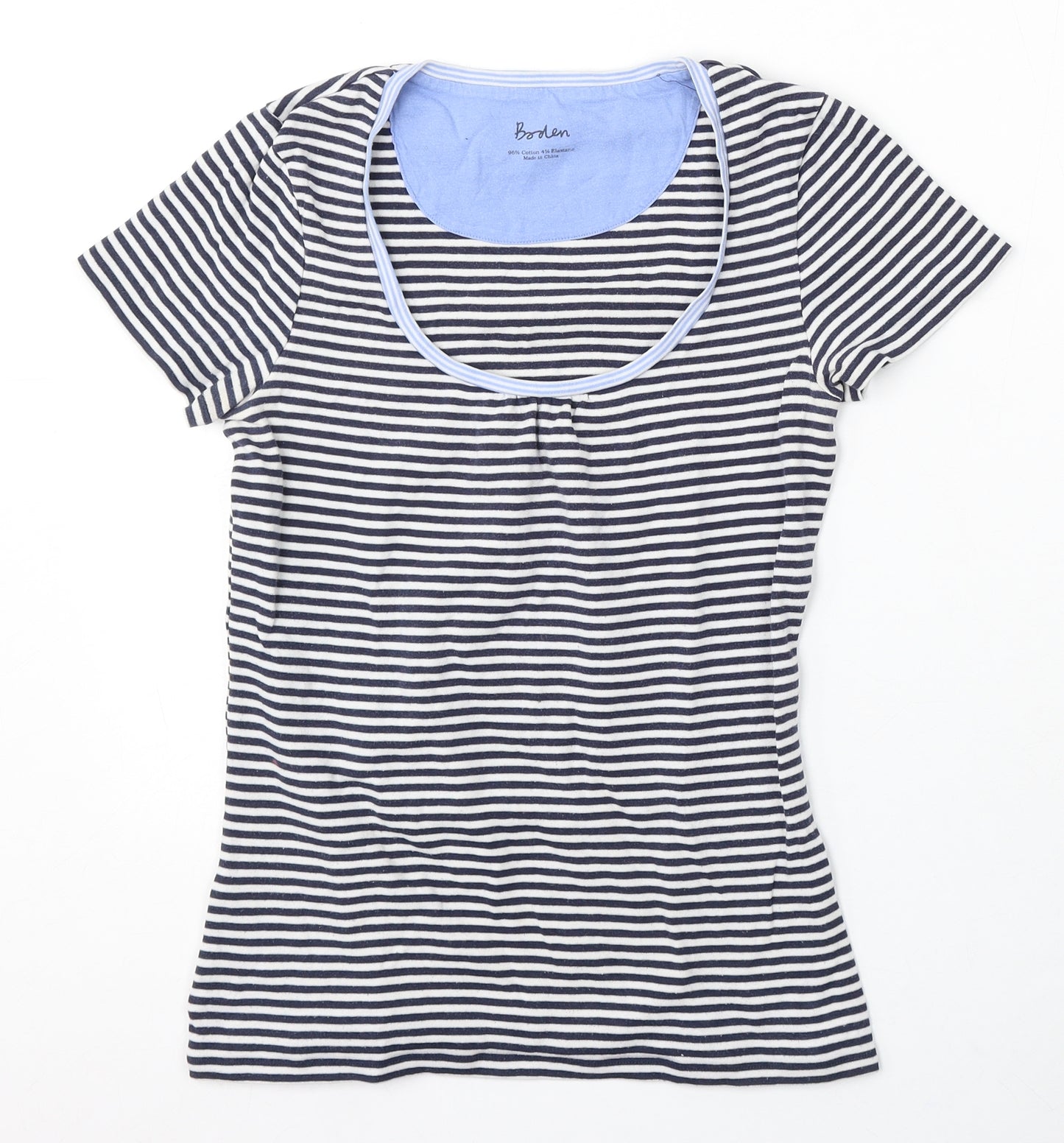 Boden Womens Blue Striped Cotton Basic T-Shirt Size 10 Round Neck