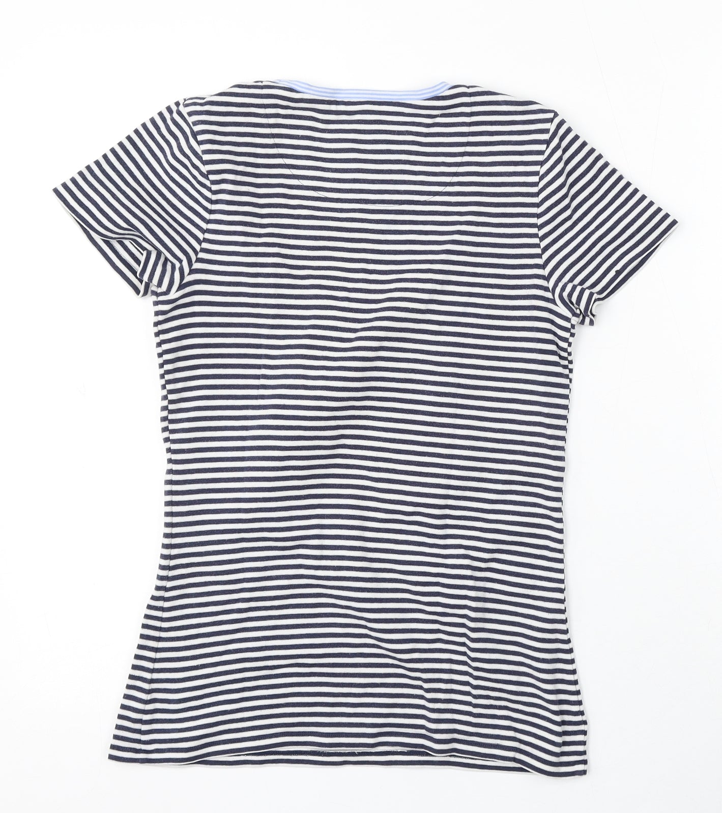 Boden Womens Blue Striped Cotton Basic T-Shirt Size 10 Round Neck