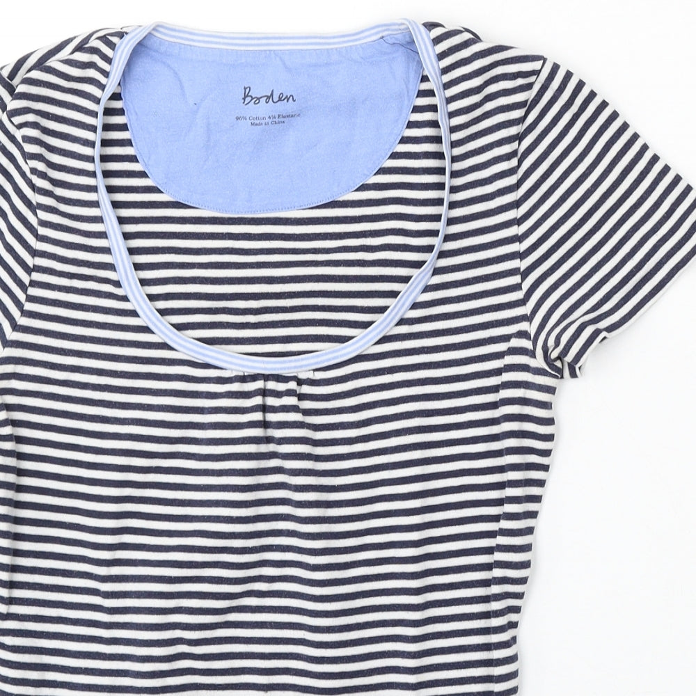 Boden Womens Blue Striped Cotton Basic T-Shirt Size 10 Round Neck