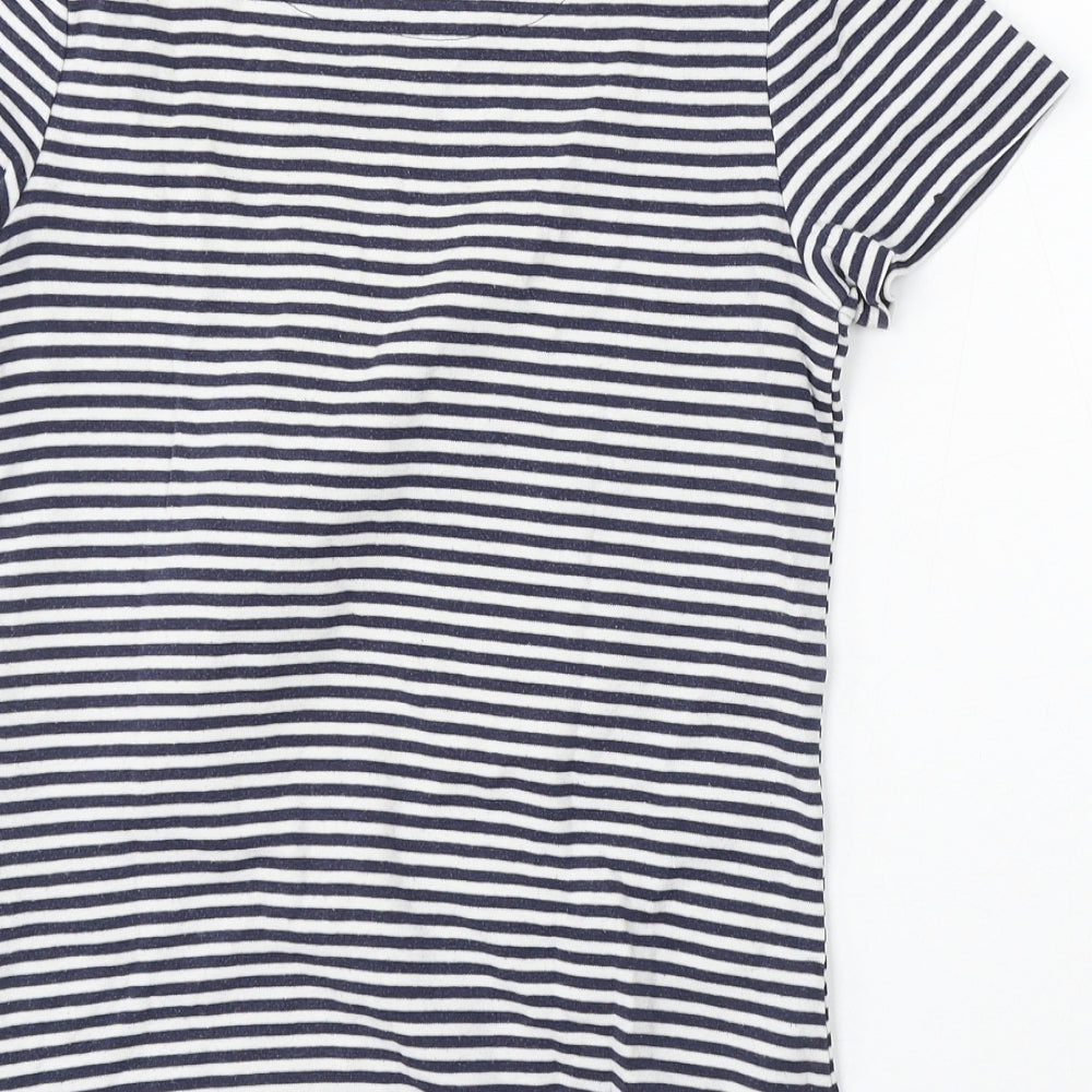 Boden Womens Blue Striped Cotton Basic T-Shirt Size 10 Round Neck