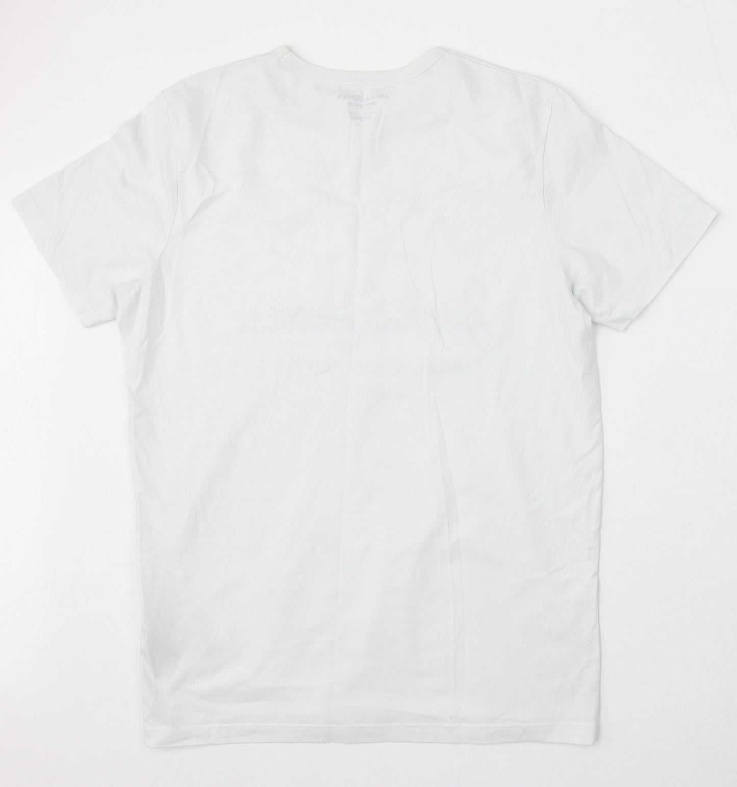 JACK & JONES Mens White Cotton T-Shirt Size M Round Neck - Summer Holiday Surf Tournament