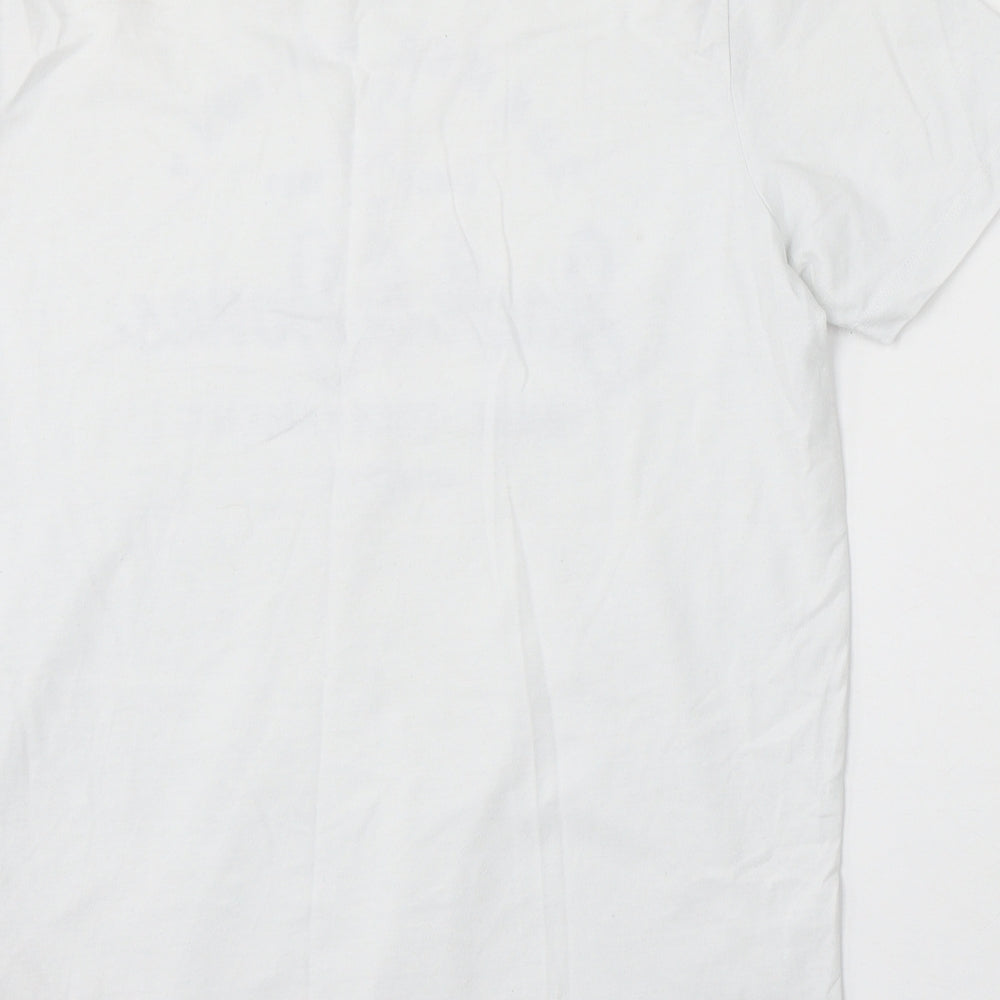 JACK & JONES Mens White Cotton T-Shirt Size M Round Neck - Summer Holiday Surf Tournament