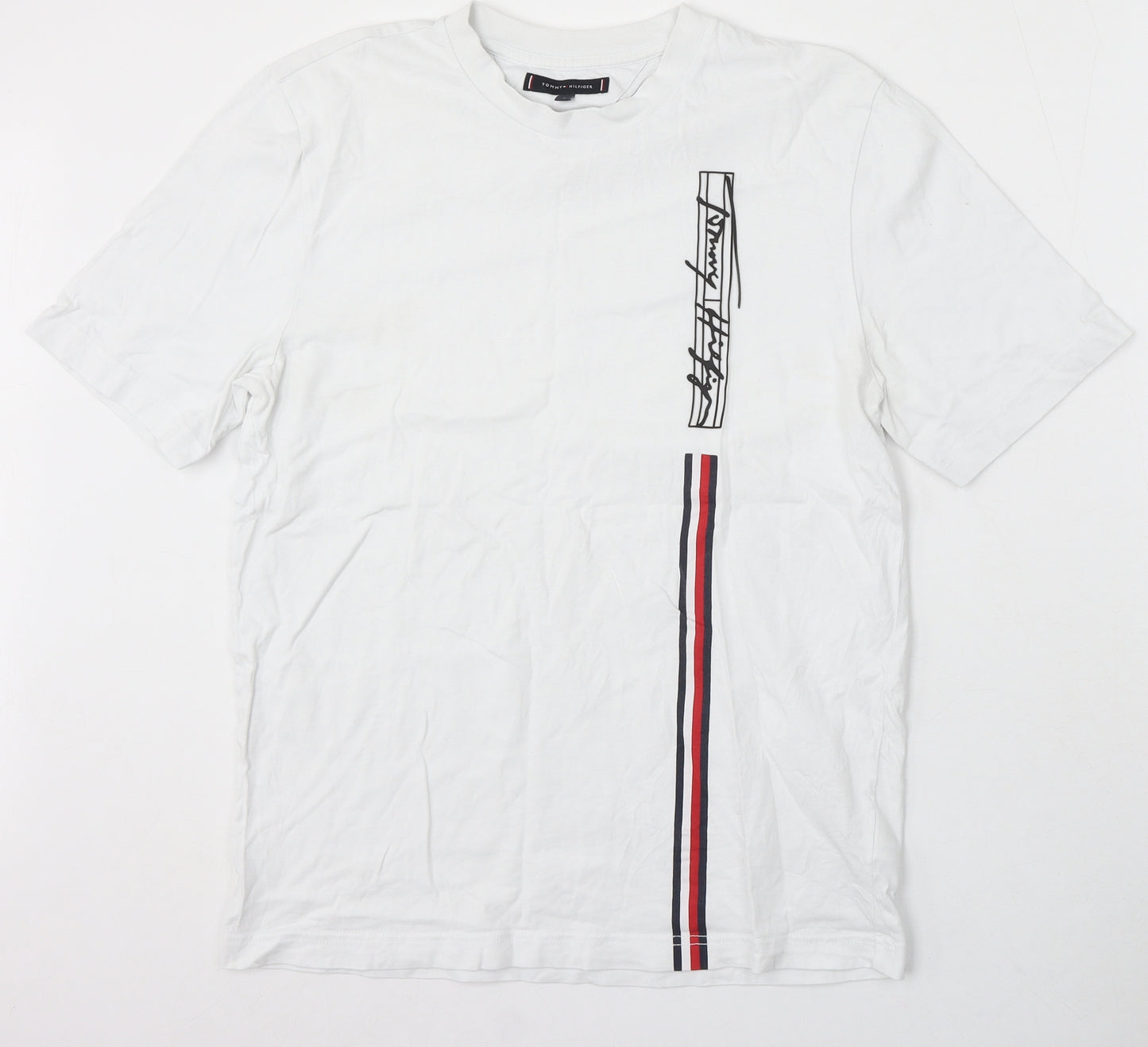 Tommy Hilfiger Mens White Cotton T-Shirt Size L Round Neck