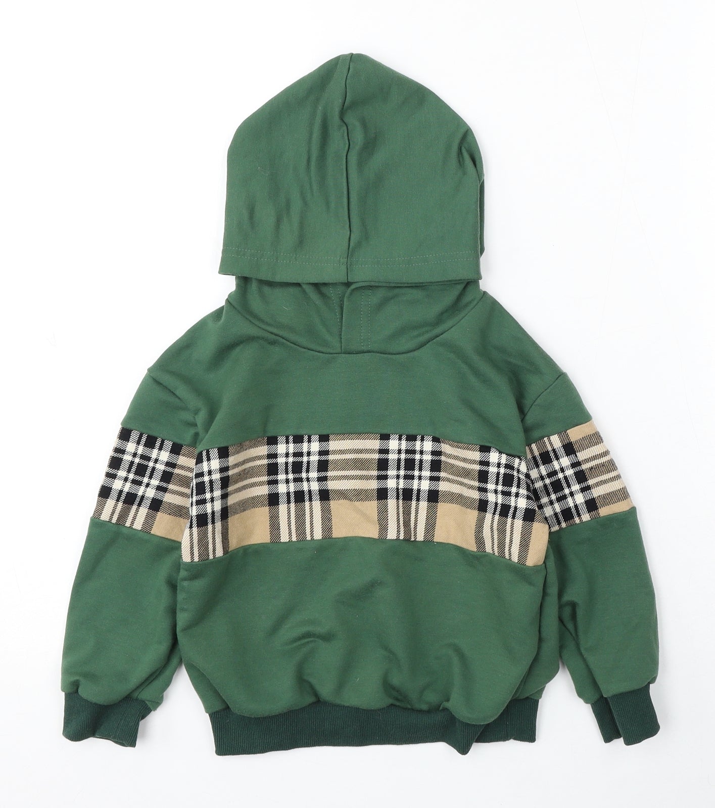 SheIn Boys Green Check Polyester Pullover Hoodie Size 5-6 Years