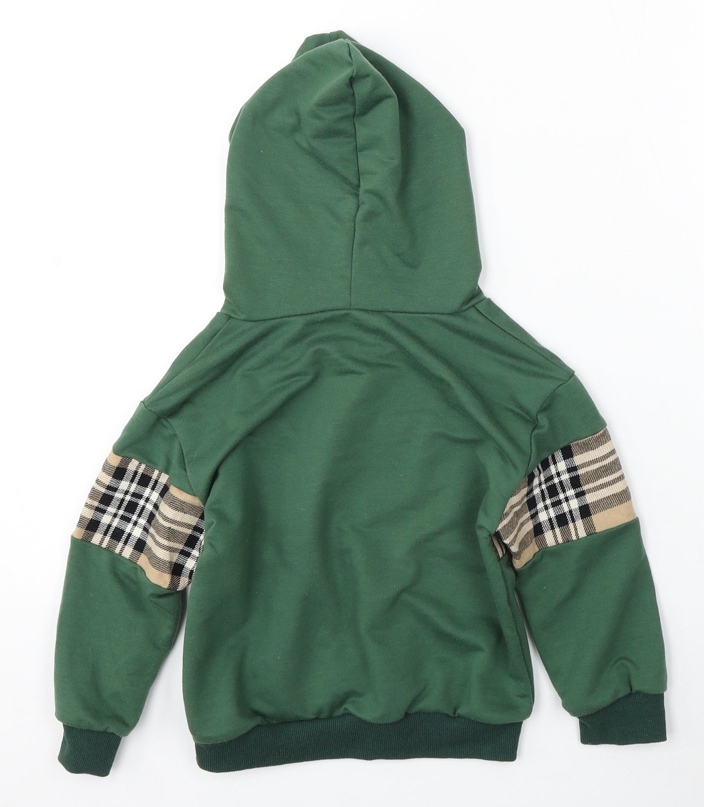 SheIn Boys Green Check Polyester Pullover Hoodie Size 5-6 Years