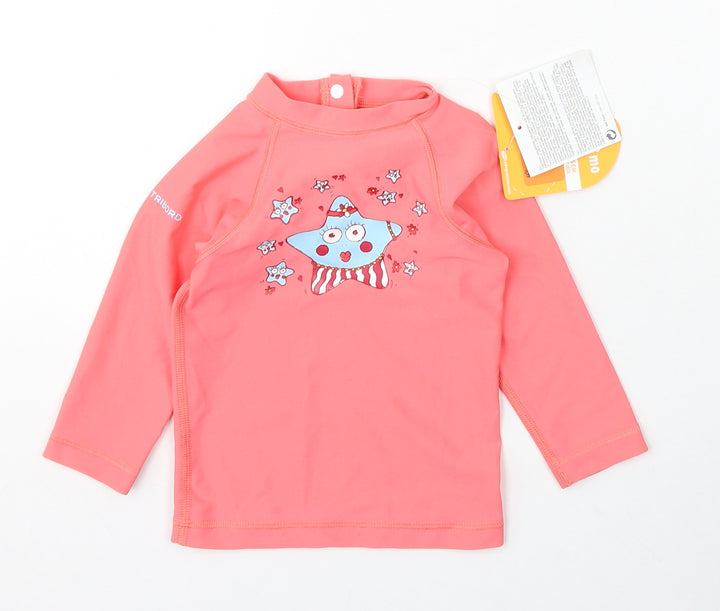 Profilter Girls Pink Polyester Basic T-Shirt Size 18-24 Months Round Neck Snap - Star