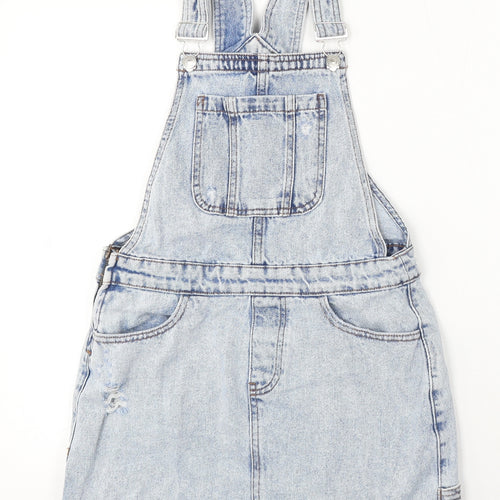 New Look Womens Blue Cotton Dungaree One-Piece Size 8 Button - Distressed