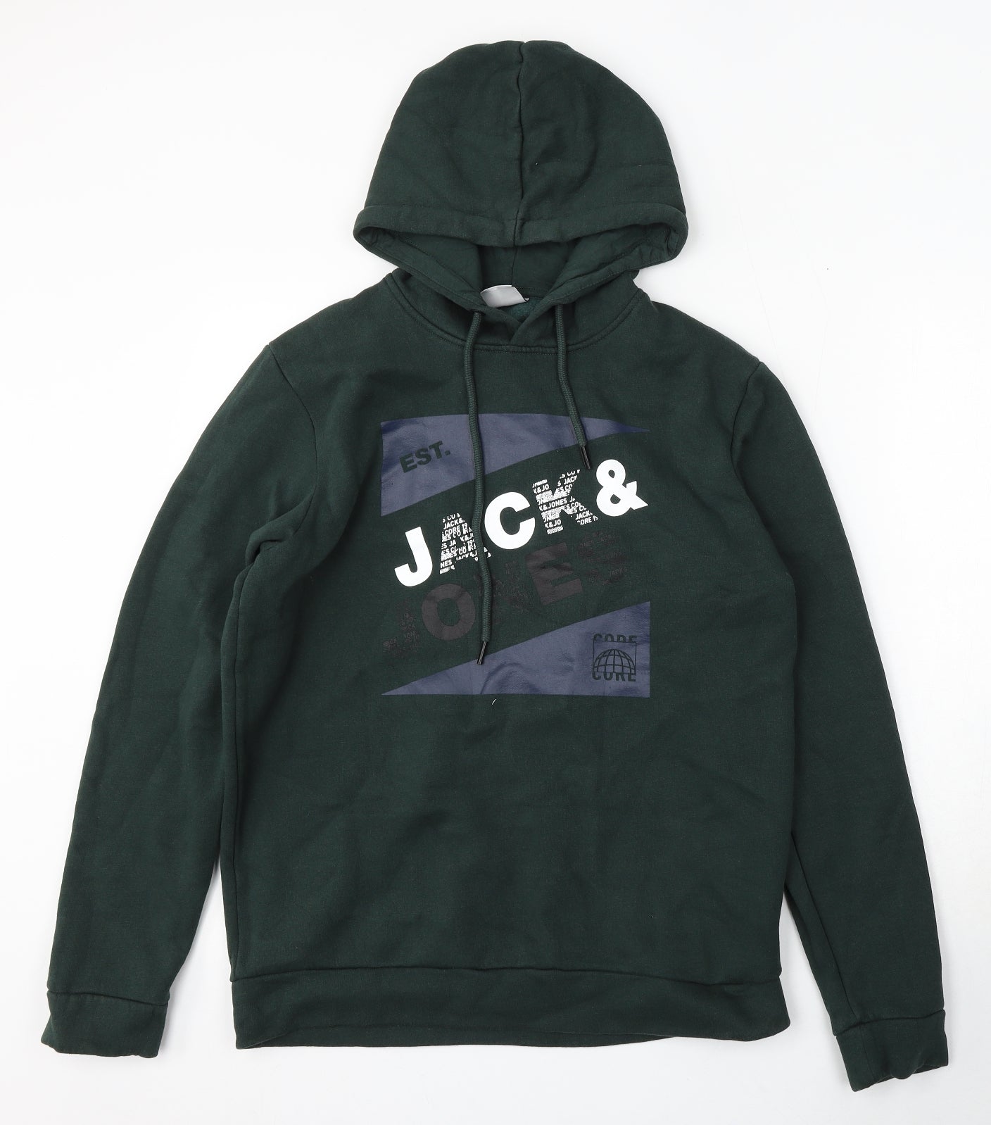 JACK & JONES Mens Green Cotton Pullover Hoodie Size M