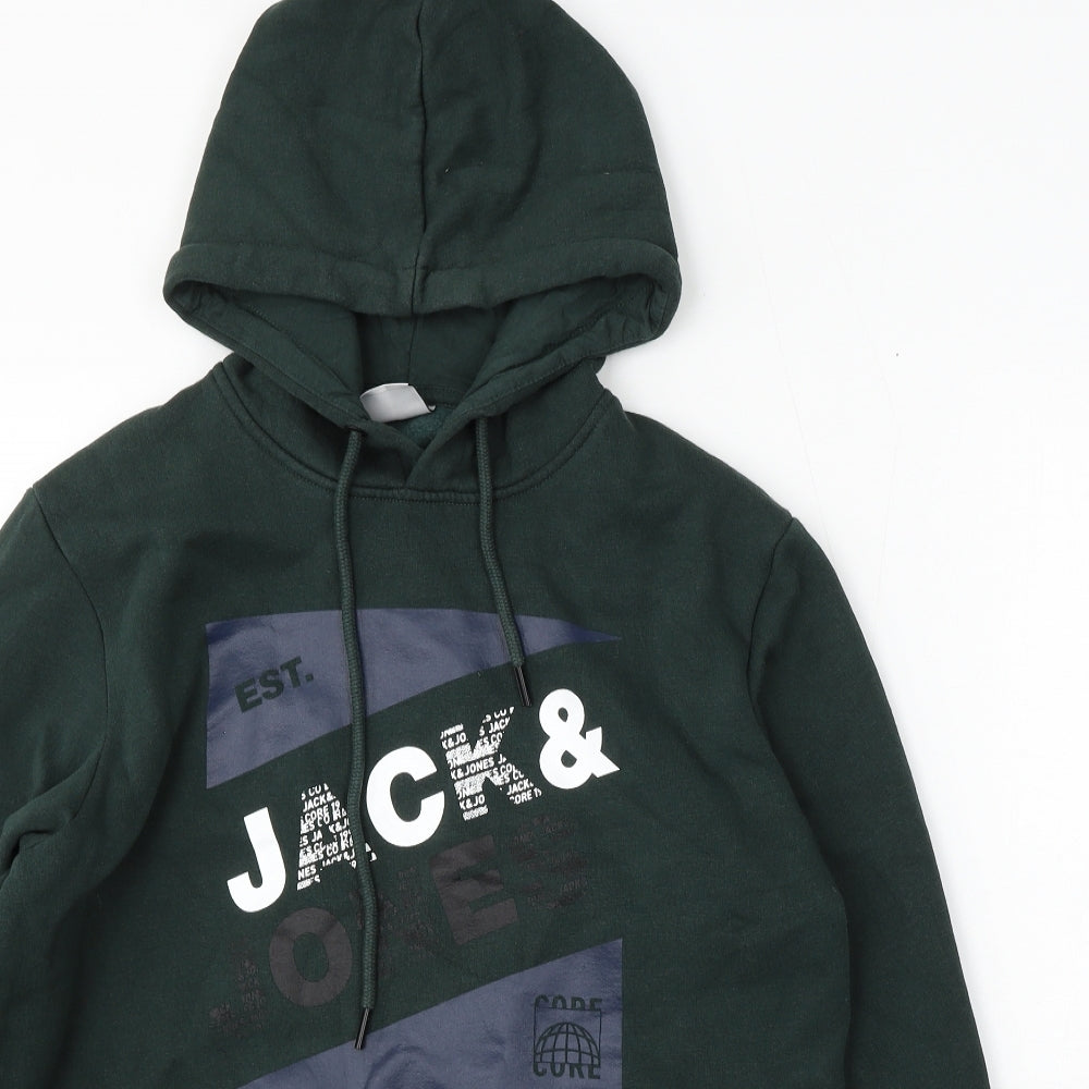 JACK & JONES Mens Green Cotton Pullover Hoodie Size M