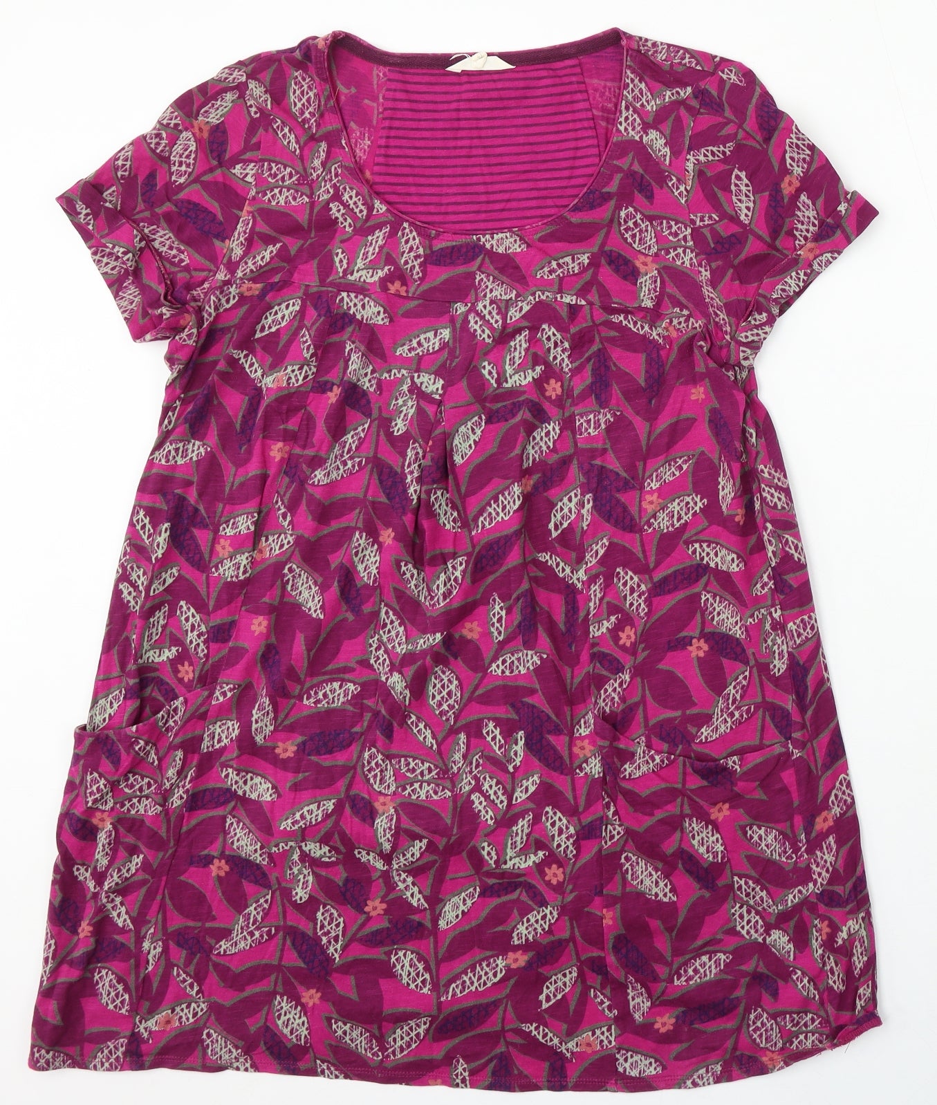 White Stuff Womens Purple Floral Cotton A-Line Size 14 Round Neck