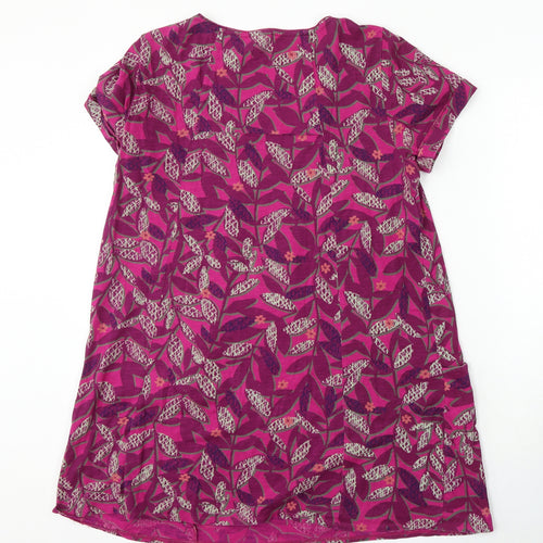 White Stuff Womens Purple Floral Cotton A-Line Size 14 Round Neck