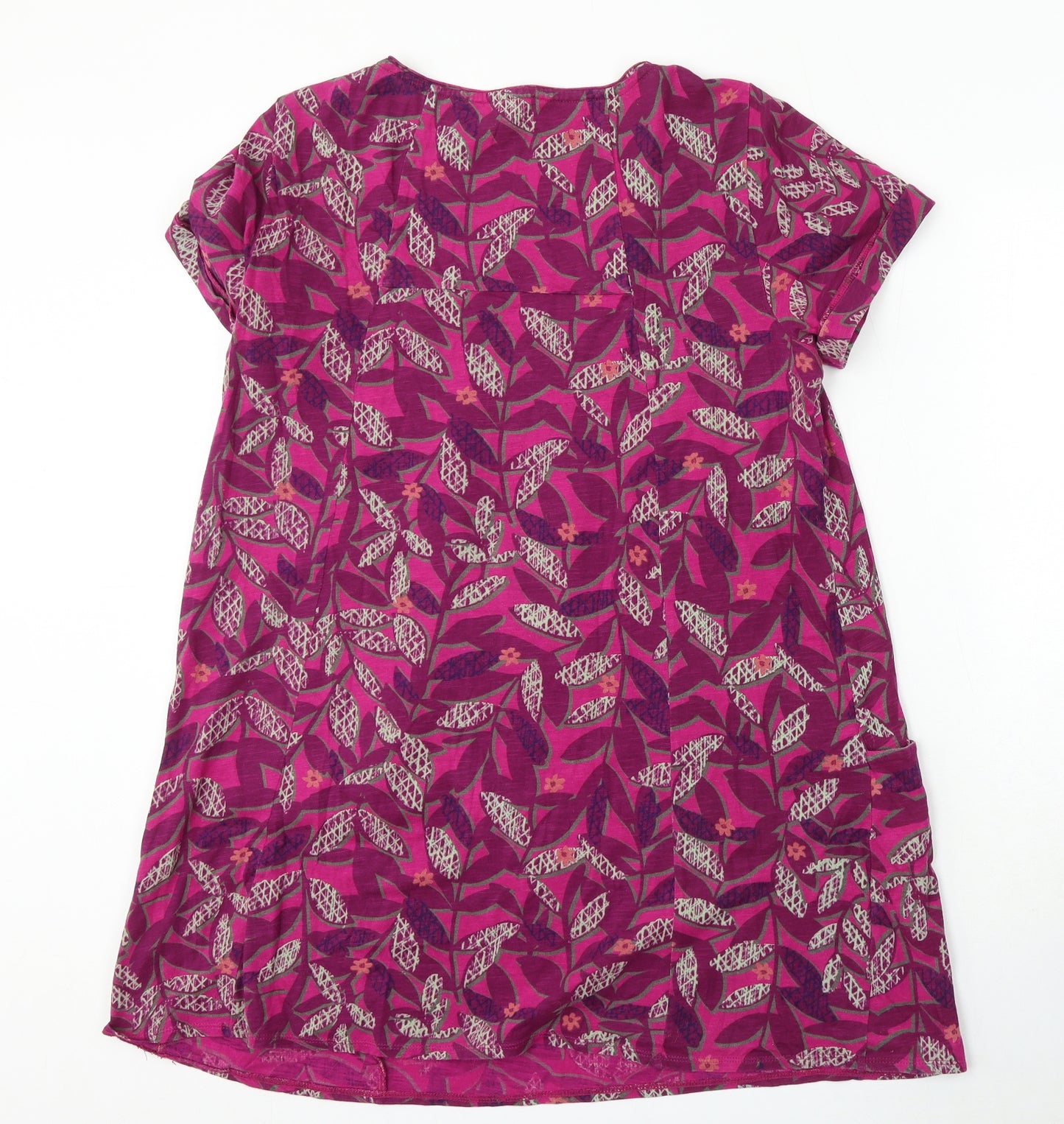 White Stuff Womens Purple Floral Cotton A-Line Size 14 Round Neck