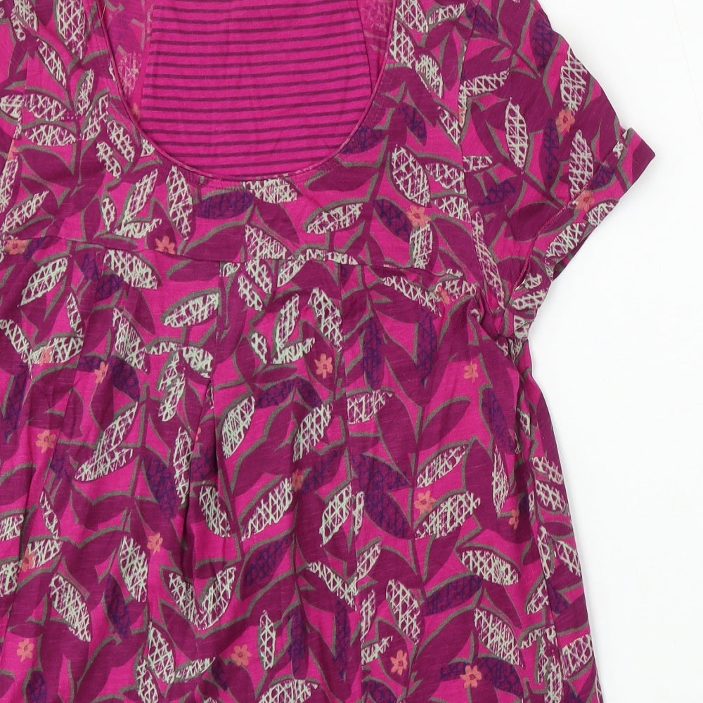White Stuff Womens Purple Floral Cotton A-Line Size 14 Round Neck