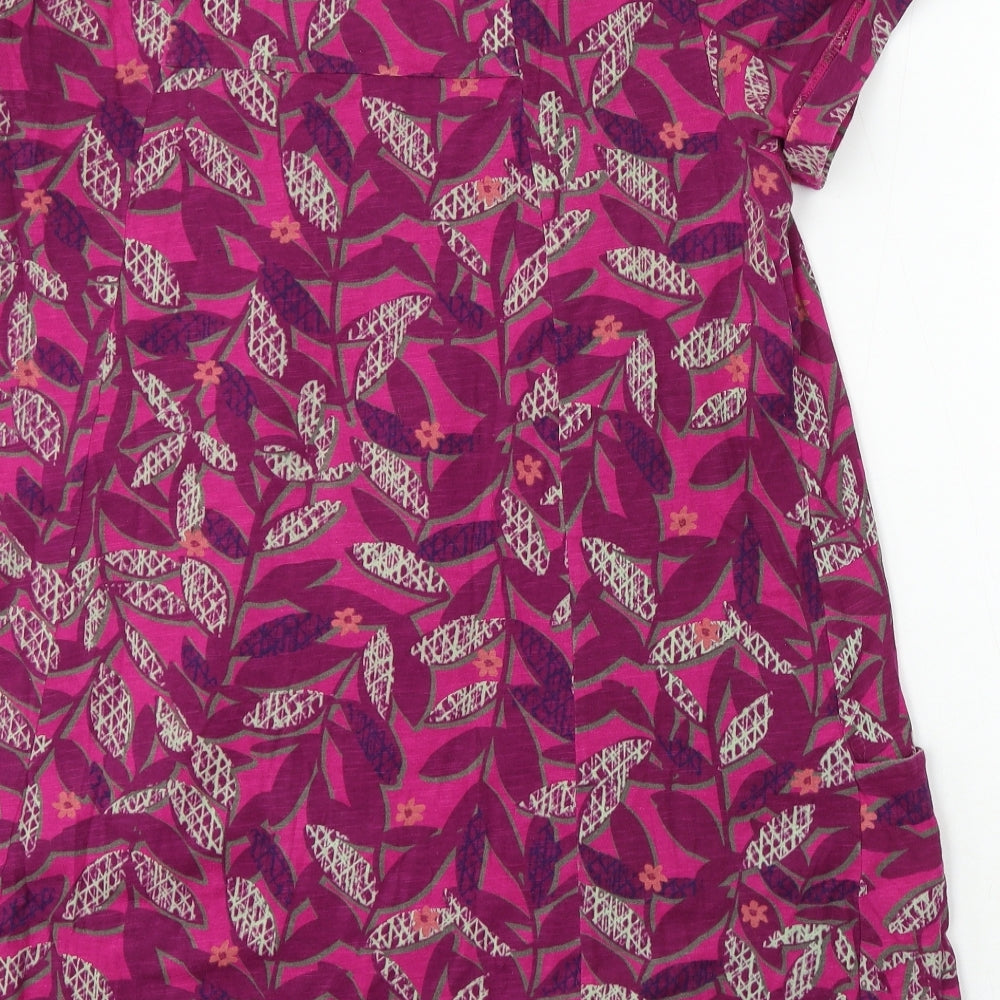 White Stuff Womens Purple Floral Cotton A-Line Size 14 Round Neck