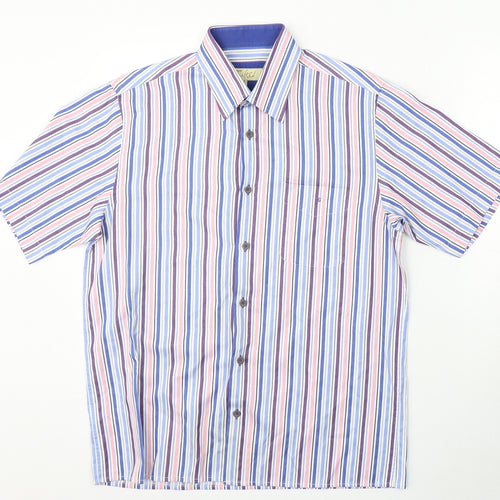 Daniel Graham Mens Multicoloured Striped Polyester Button-Up Size M Collared Button