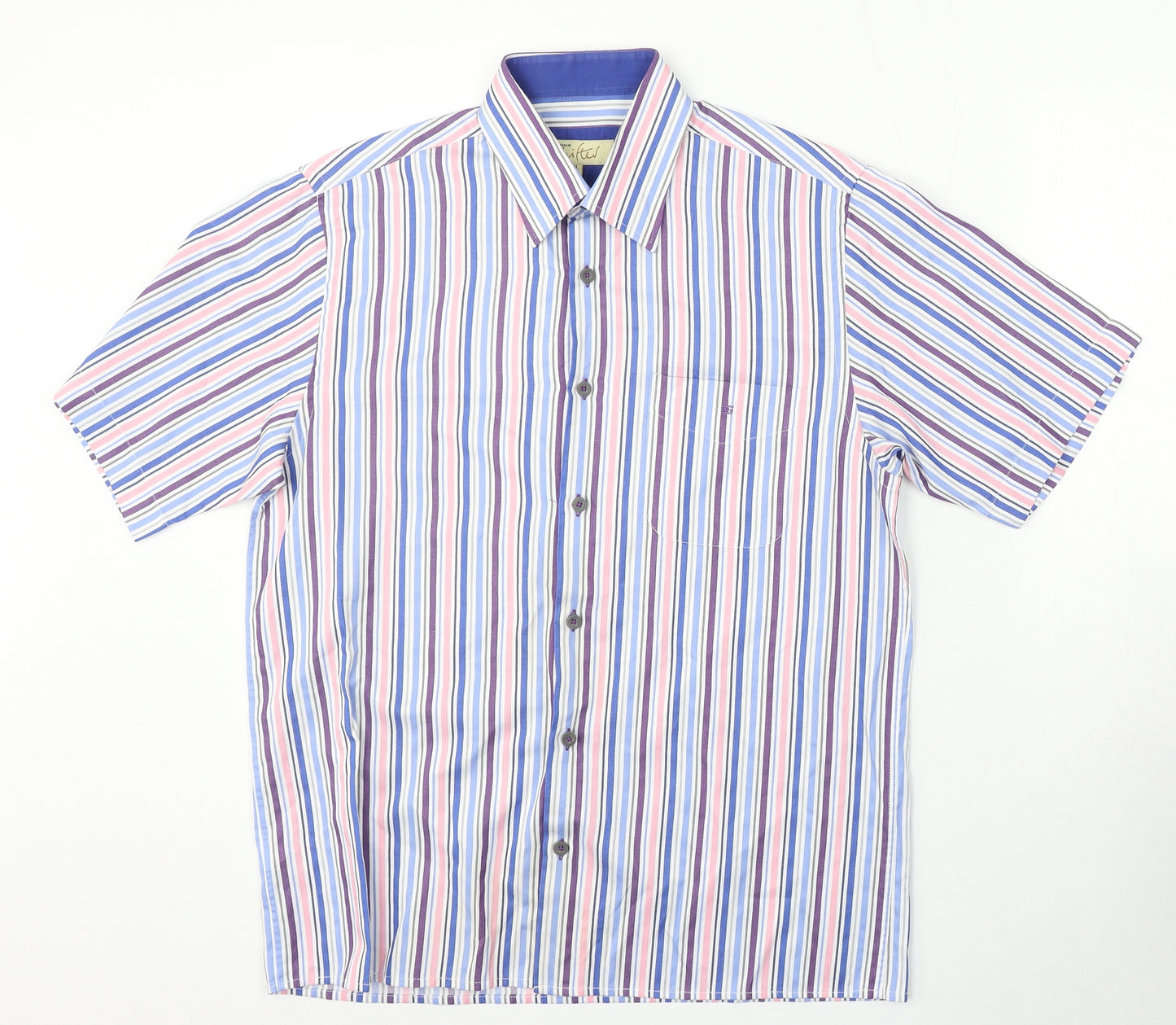 Daniel Graham Mens Multicoloured Striped Polyester Button-Up Size M Collared Button