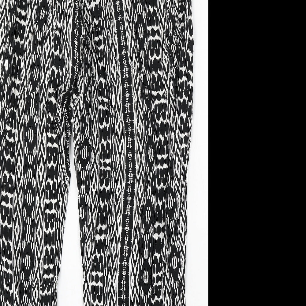 F&F Womens Black Geometric Viscose Trousers Size 16 L28 in Regular Drawstring