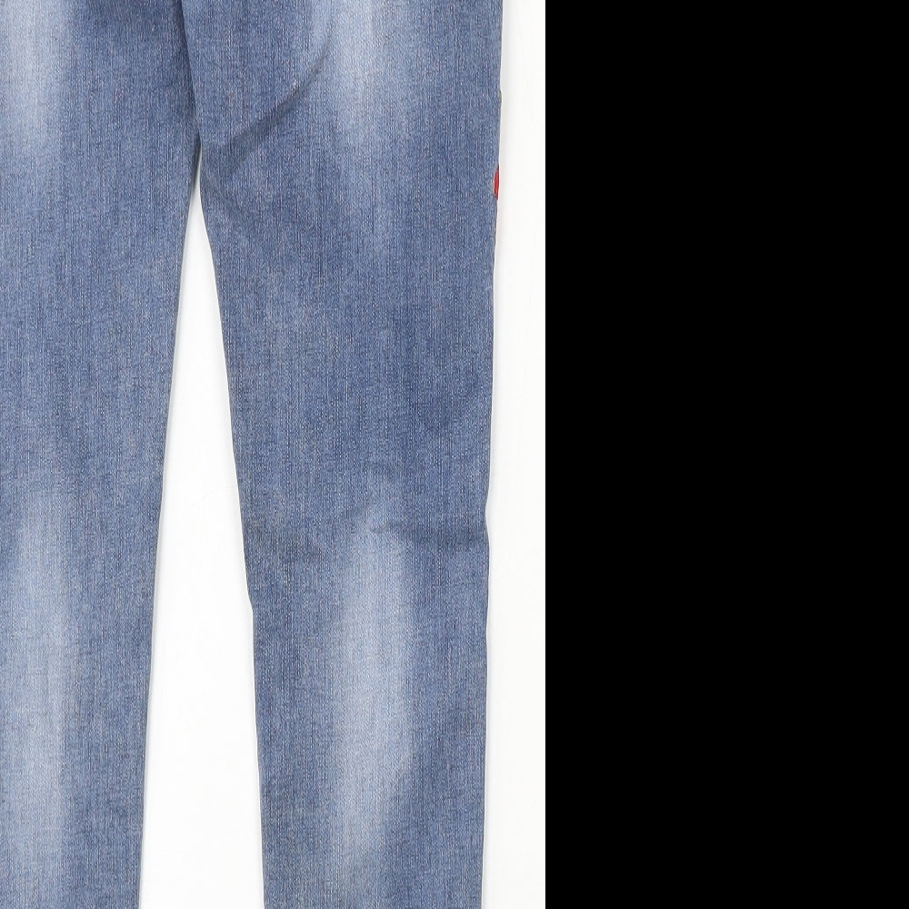 Redial Womens Blue Floral Cotton Skinny Jeans Size 14 L28 in Regular Button - Flower Embroidery
