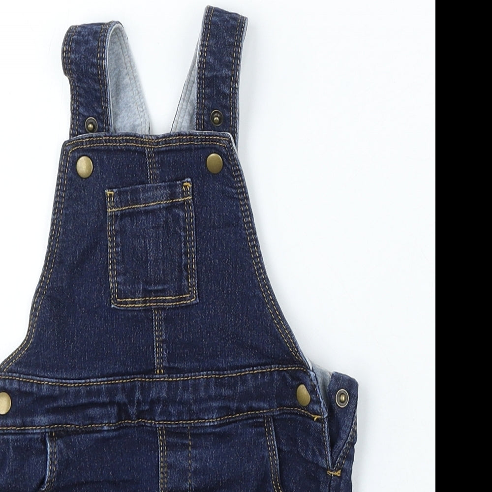 Marks and Spencer Boys Blue Cotton Dungaree One-Piece Size 9-12 Months Snap