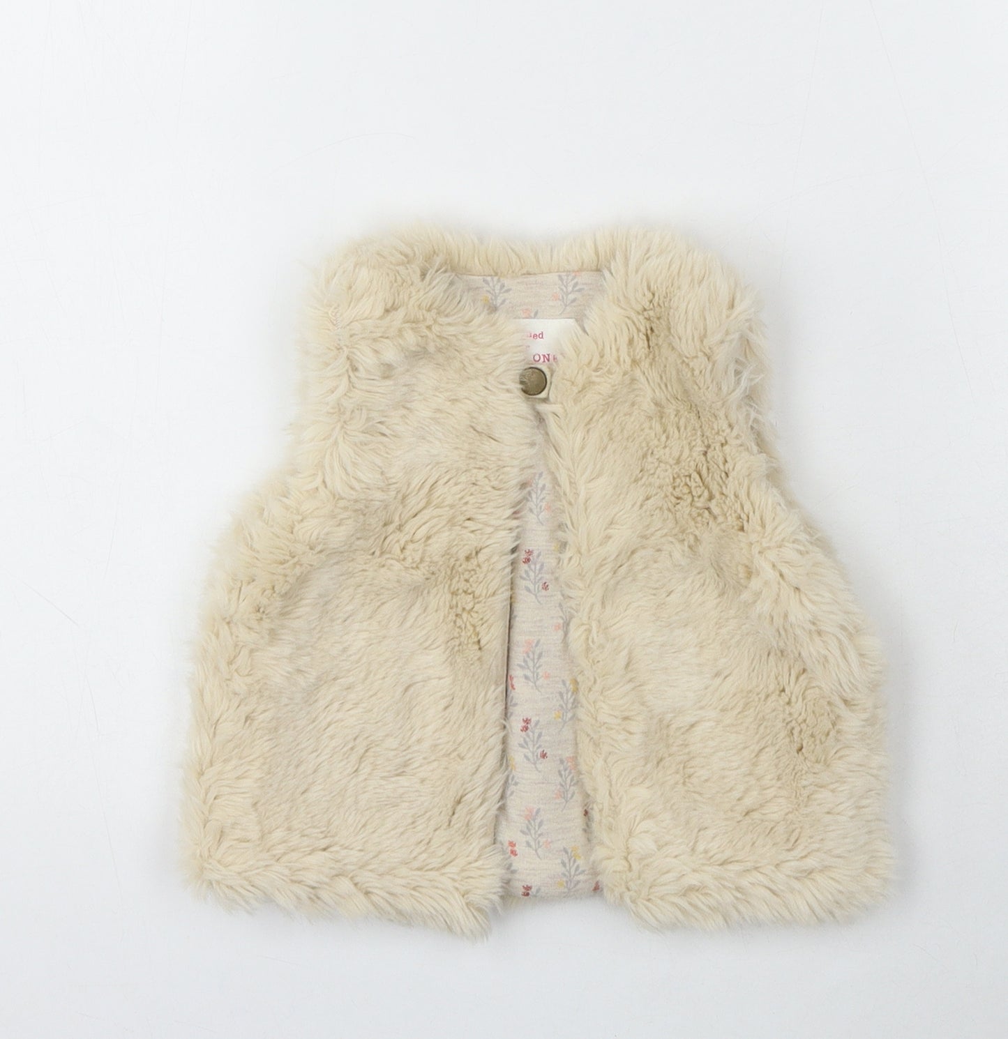 F&F Girls Beige Gilet Jacket Size 9-12 Months Hook & Eye - Faux Fur