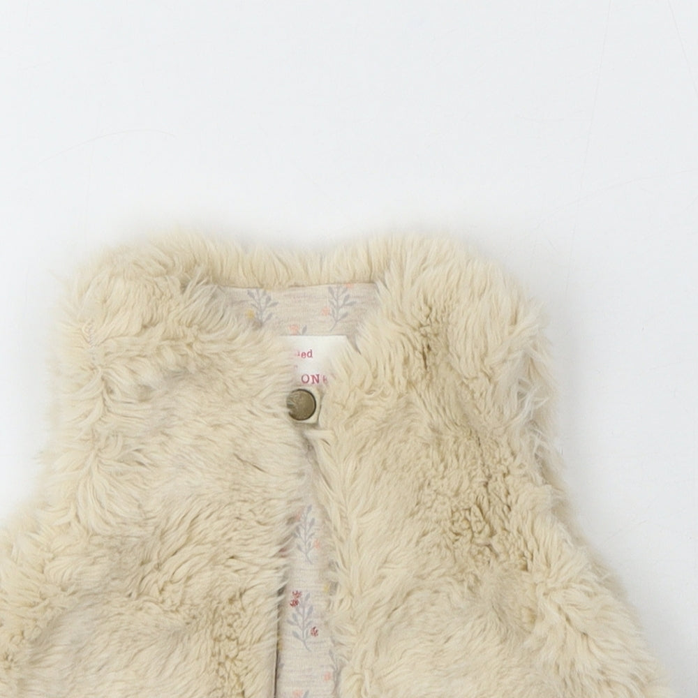 F&F Girls Beige Gilet Jacket Size 9-12 Months Hook & Eye - Faux Fur