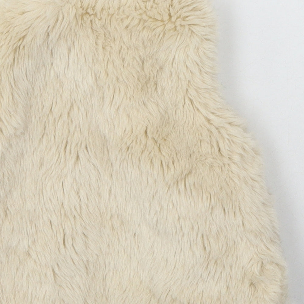 F&F Girls Beige Gilet Jacket Size 9-12 Months Hook & Eye - Faux Fur
