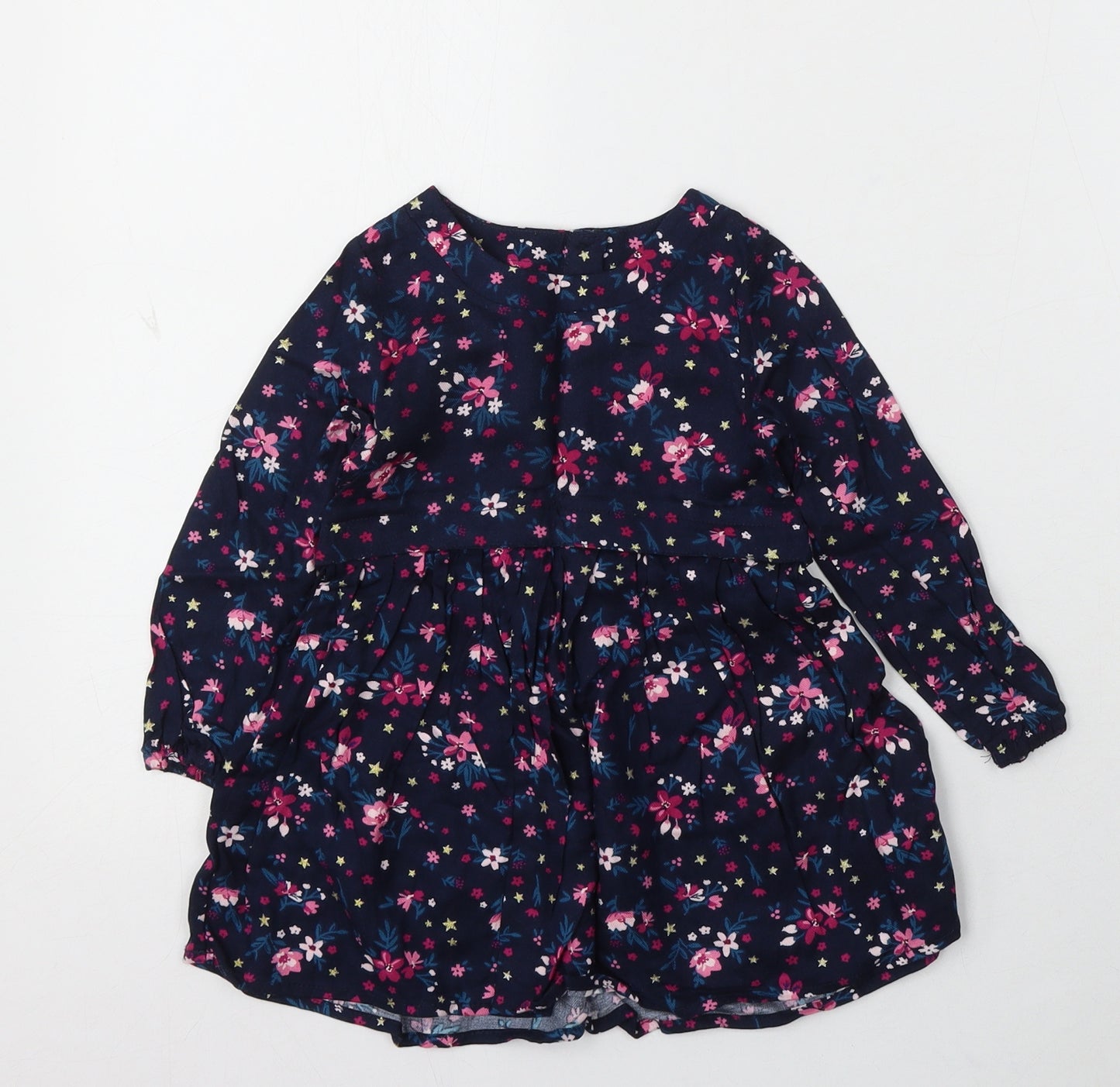 Primark Girls Blue Floral Cotton Skater Dress Size 12-18 Months Round Neck Button