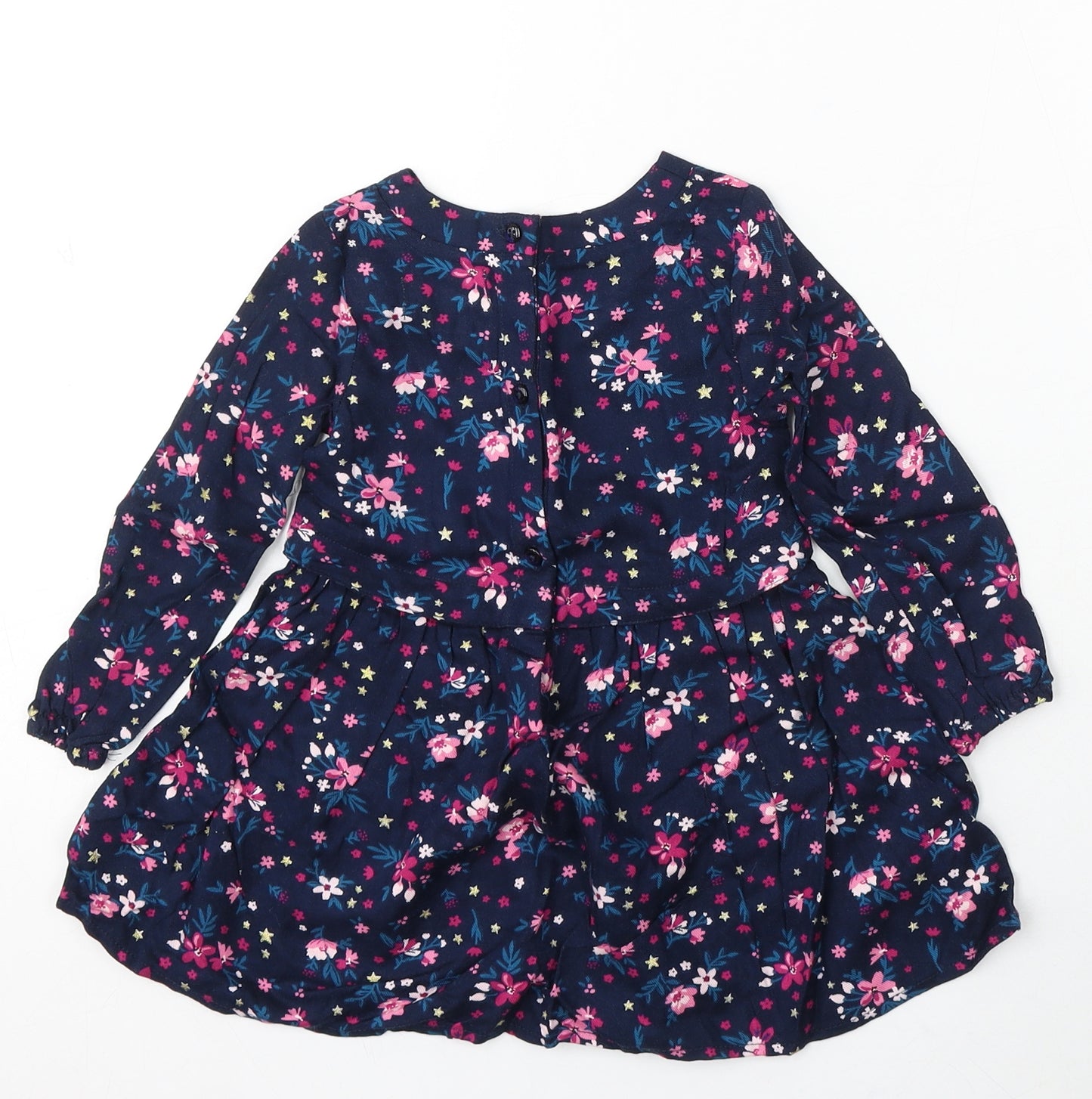 Primark Girls Blue Floral Cotton Skater Dress Size 12-18 Months Round Neck Button