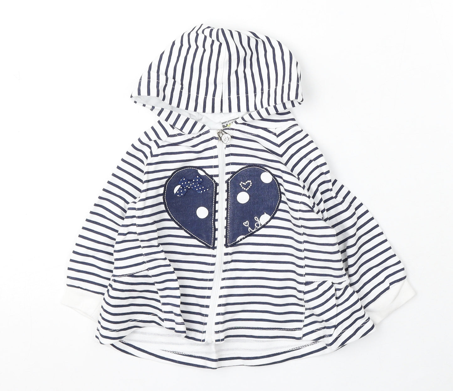 IDO Girls White Striped Jacket Size 12-18 Months Zip - Love heart
