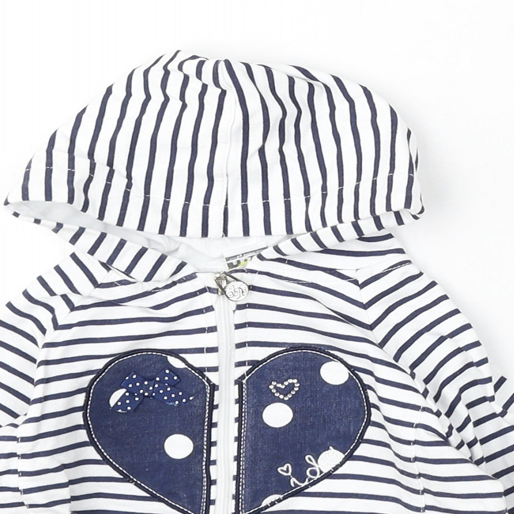 IDO Girls White Striped Jacket Size 12-18 Months Zip - Love heart
