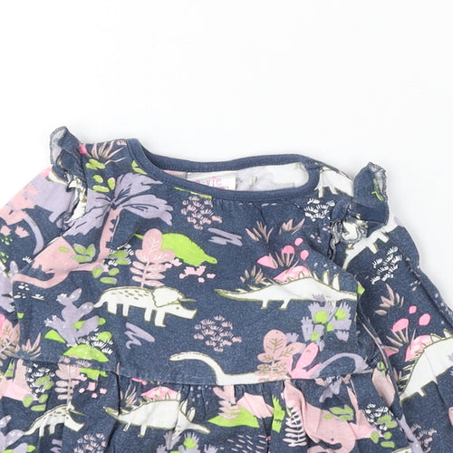 Evie Angel Girls Blue Floral Cotton Skater Dress Size 9-12 Months Round Neck - Cartoon Dinosaurs