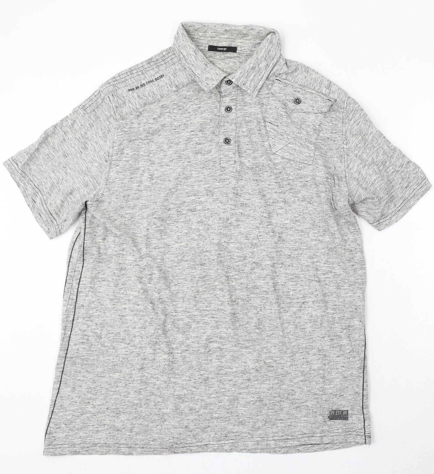 George Mens Grey Cotton Polo Size XL Collared Button