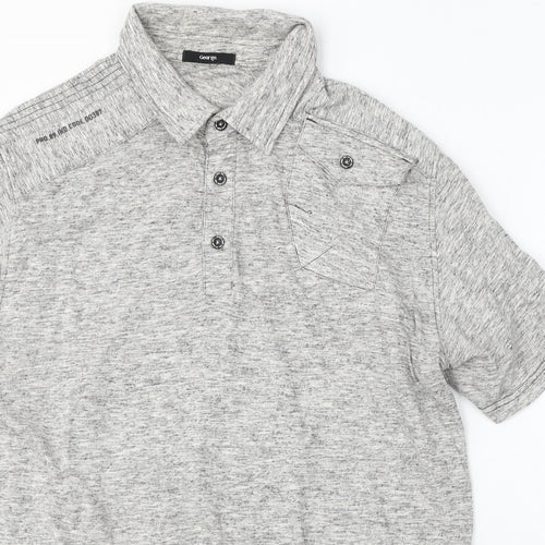 George Mens Grey Cotton Polo Size XL Collared Button