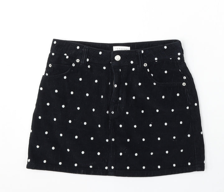 Topshop Womens Blue Polka Dot Cotton A-Line Skirt Size 10 Button