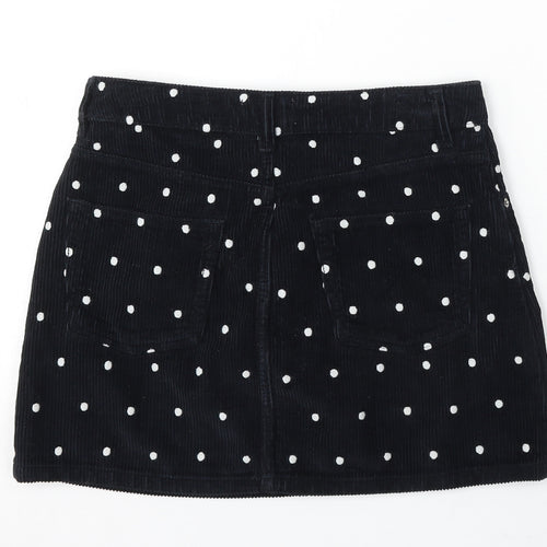 Topshop Womens Blue Polka Dot Cotton A-Line Skirt Size 10 Button