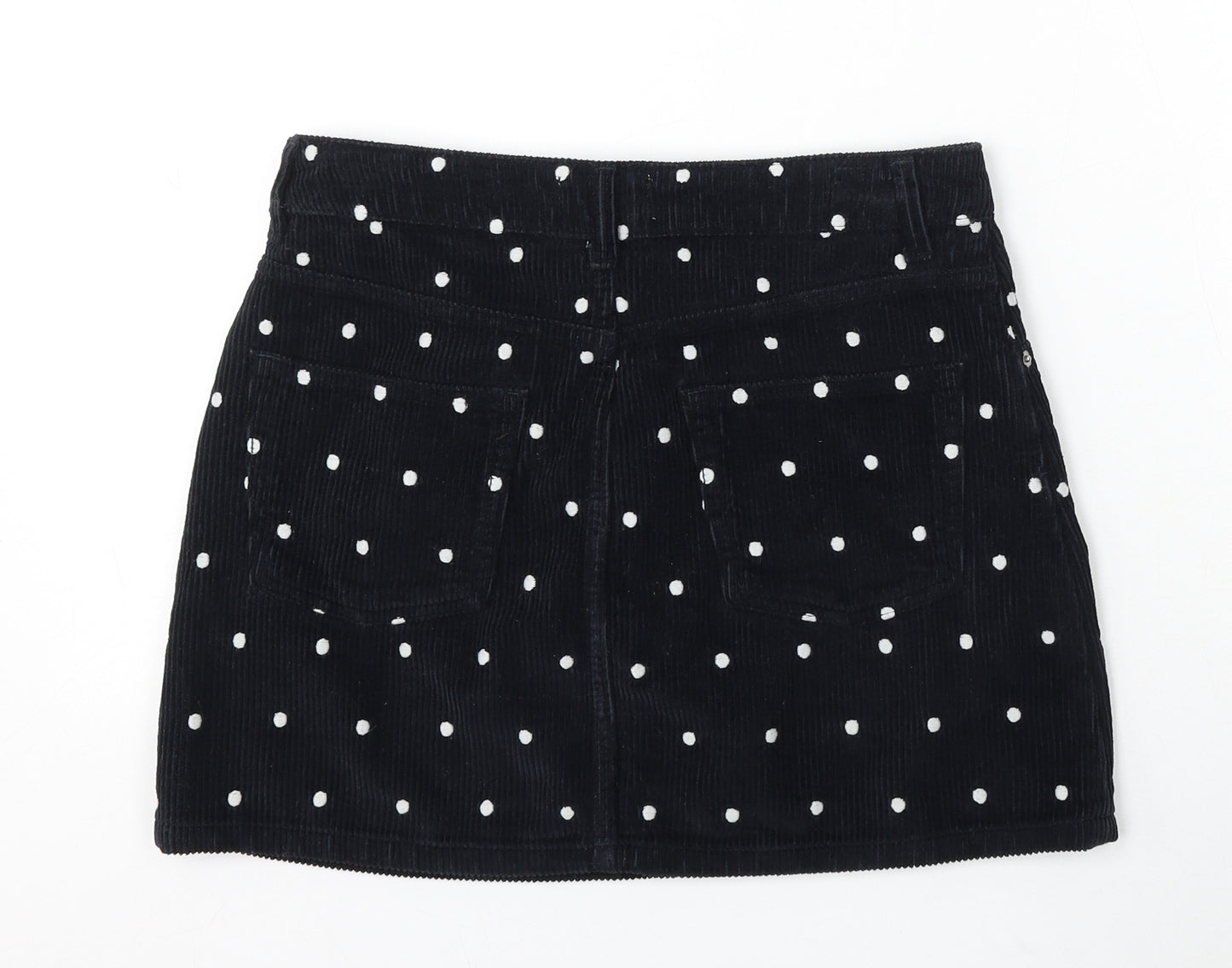 Topshop Womens Blue Polka Dot Cotton A-Line Skirt Size 10 Button