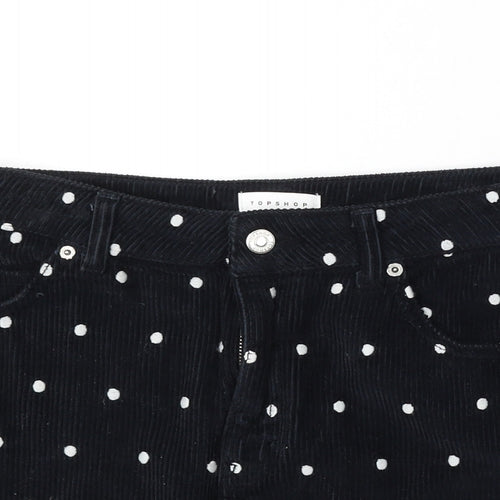 Topshop Womens Blue Polka Dot Cotton A-Line Skirt Size 10 Button