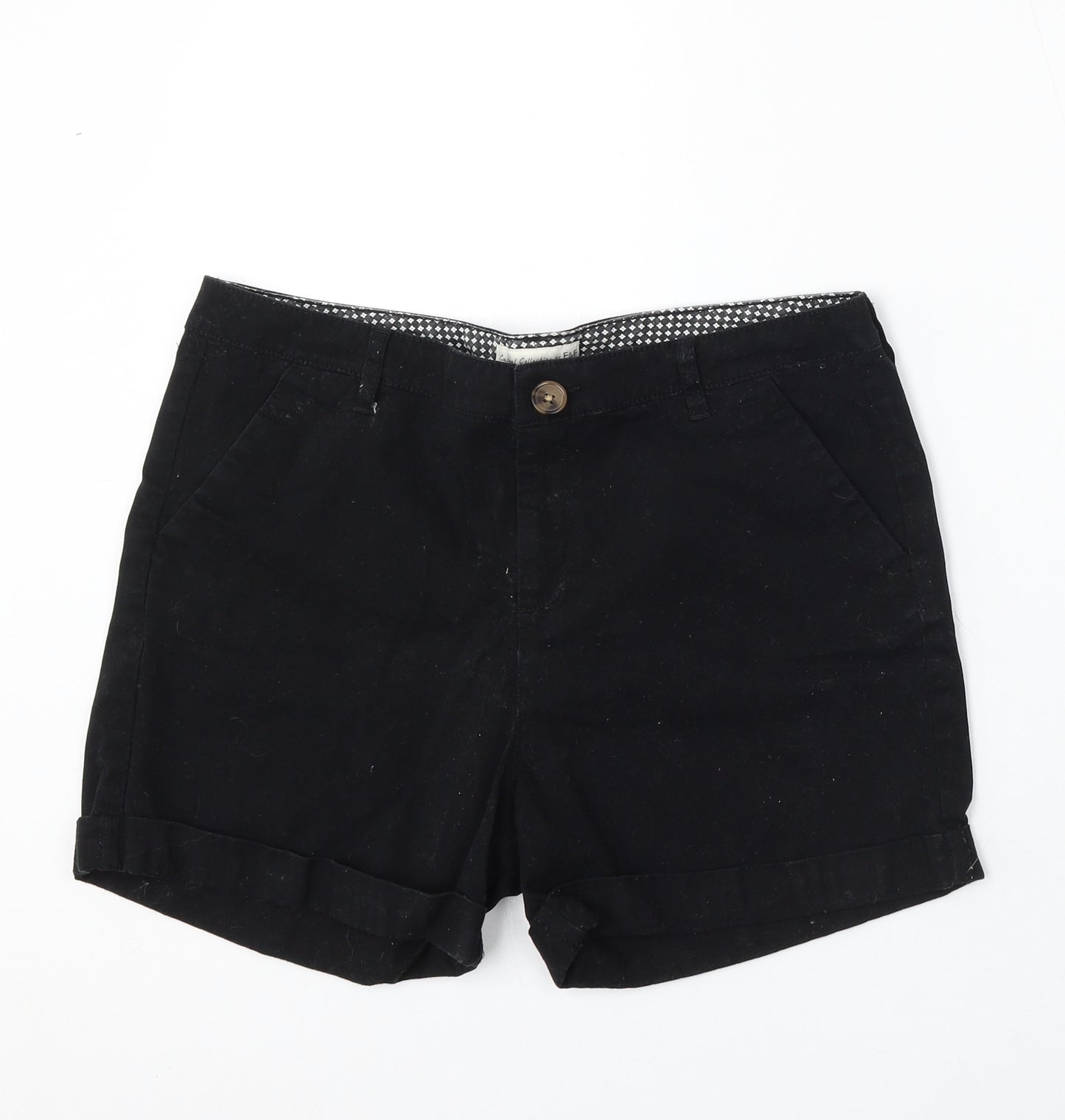 F&F Womens Black Cotton Bermuda Shorts Size 14 L4 in Regular Button