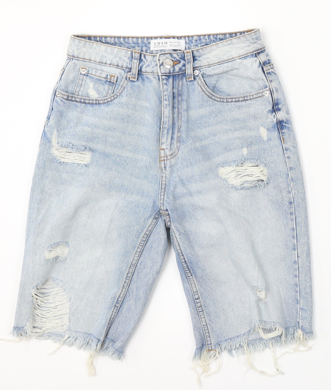 Denim & Co. Womens Blue Cotton Bermuda Shorts Size 8 L10 in Regular Button - Distressed